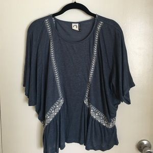 Akemi + Kin Anthropologie flowy blue linen blouse
